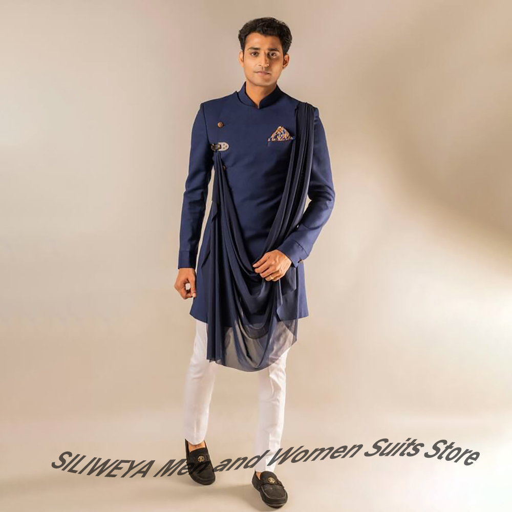 Men Formal Wear Indian - Elegante masculino azul marinho estilo indiano