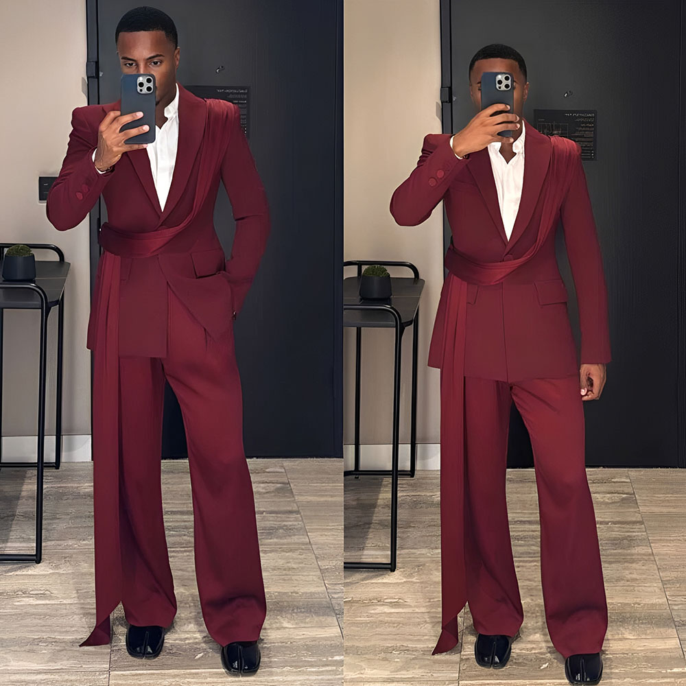 Men Formal Wear Wedding - Borgonha novo terno masculino 2 peças
